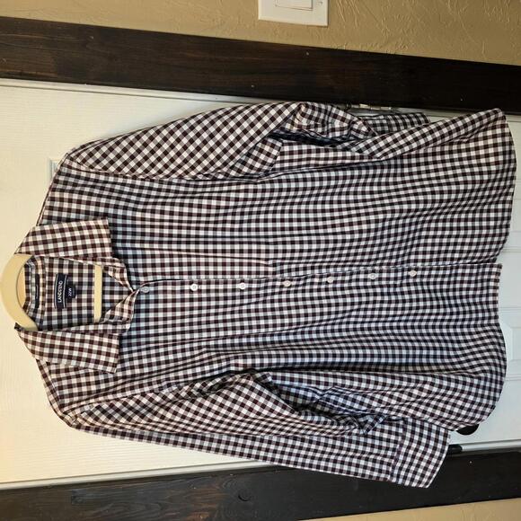 Lands' End Tops - Lands' End Women's 22W Brown and White Gingham Cotton Button-Up Shirt